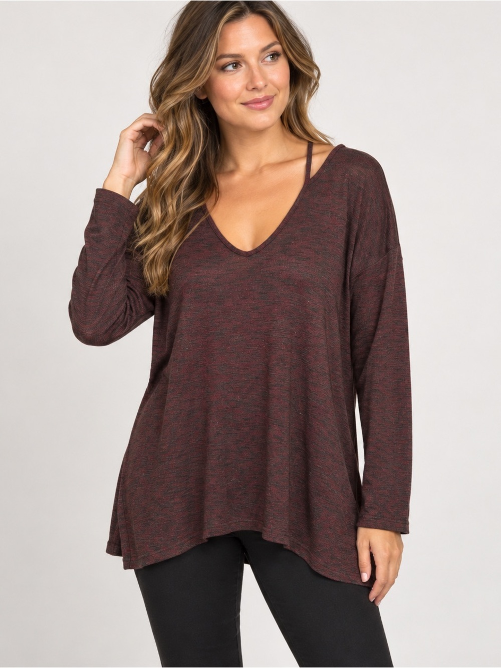 Juicy couture marled v-neck strappy cut out long sleeve tunic top y2k